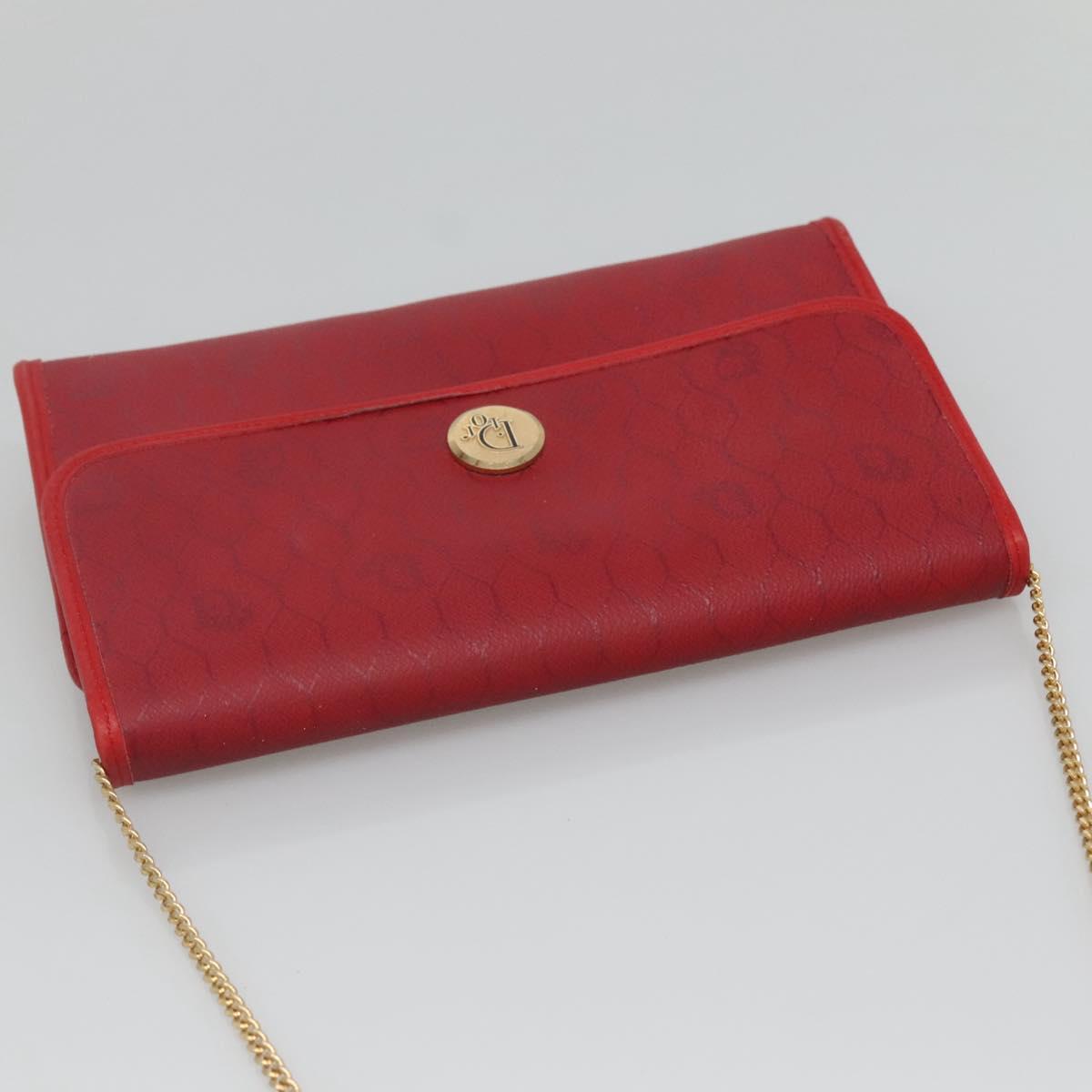 Christian Dior Honeycomb Canvas Chain Shoulder Bag PVC Red Gold Auth MX492