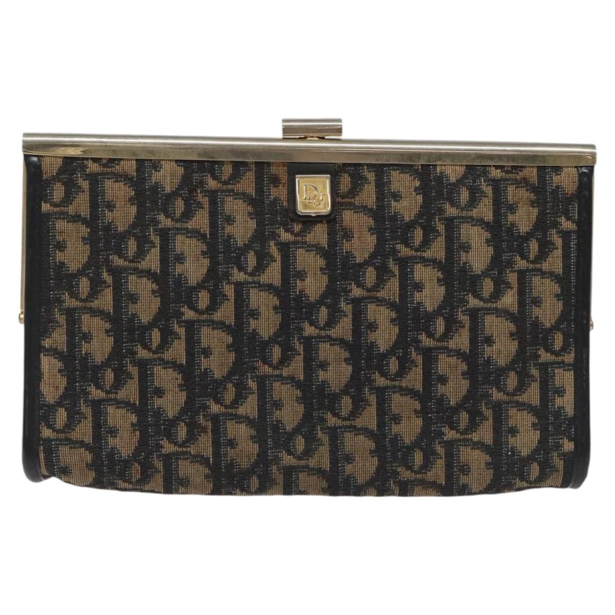 Christian Dior Trotter Canvas Clutch Bag Navy Gold Auth MY031