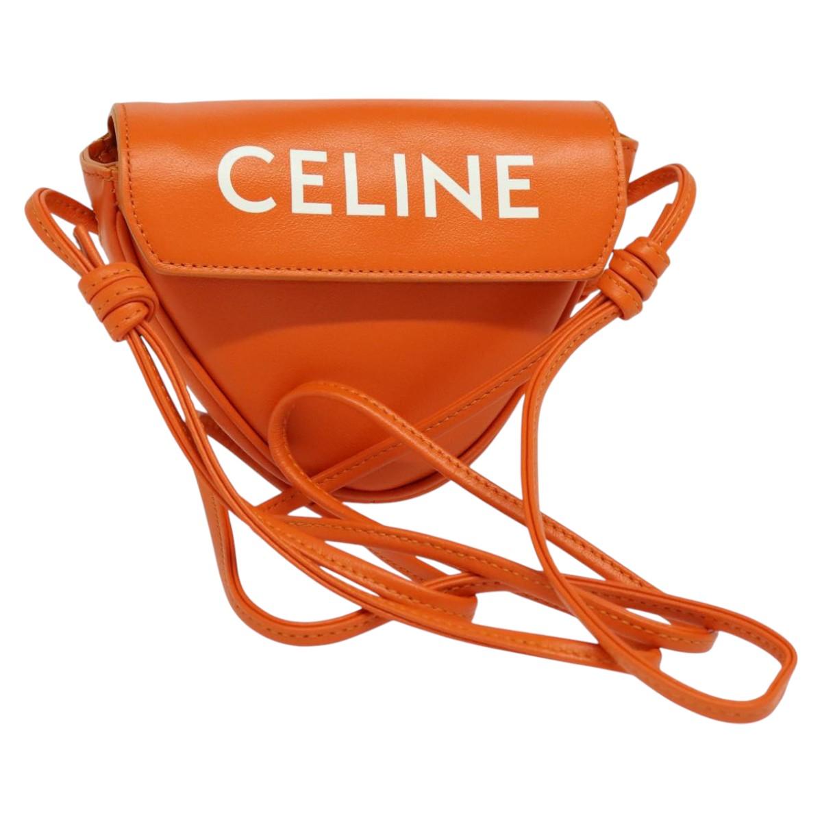 CELINE Triangle Shoulder Bag Leather Orange Auth MY058M