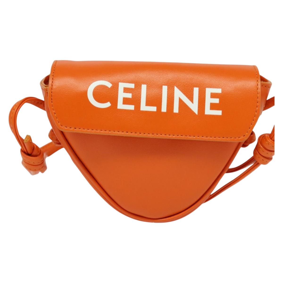 CELINE Triangle Shoulder Bag Leather Orange Auth MY058M