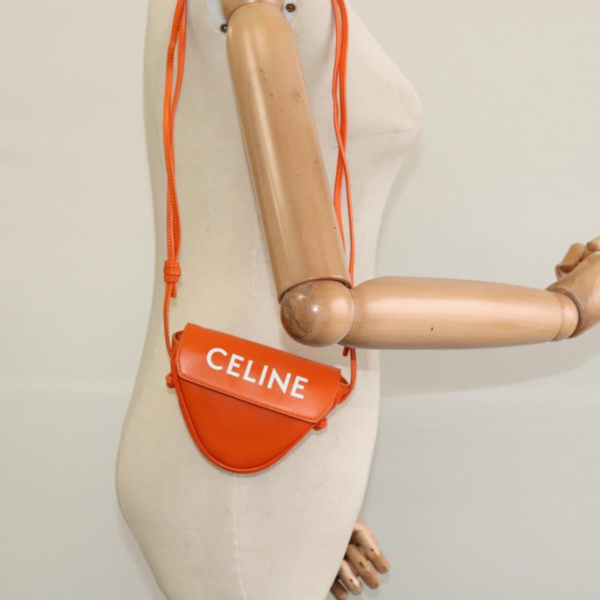 CELINE Triangle Shoulder Bag Leather Orange Auth MY058M