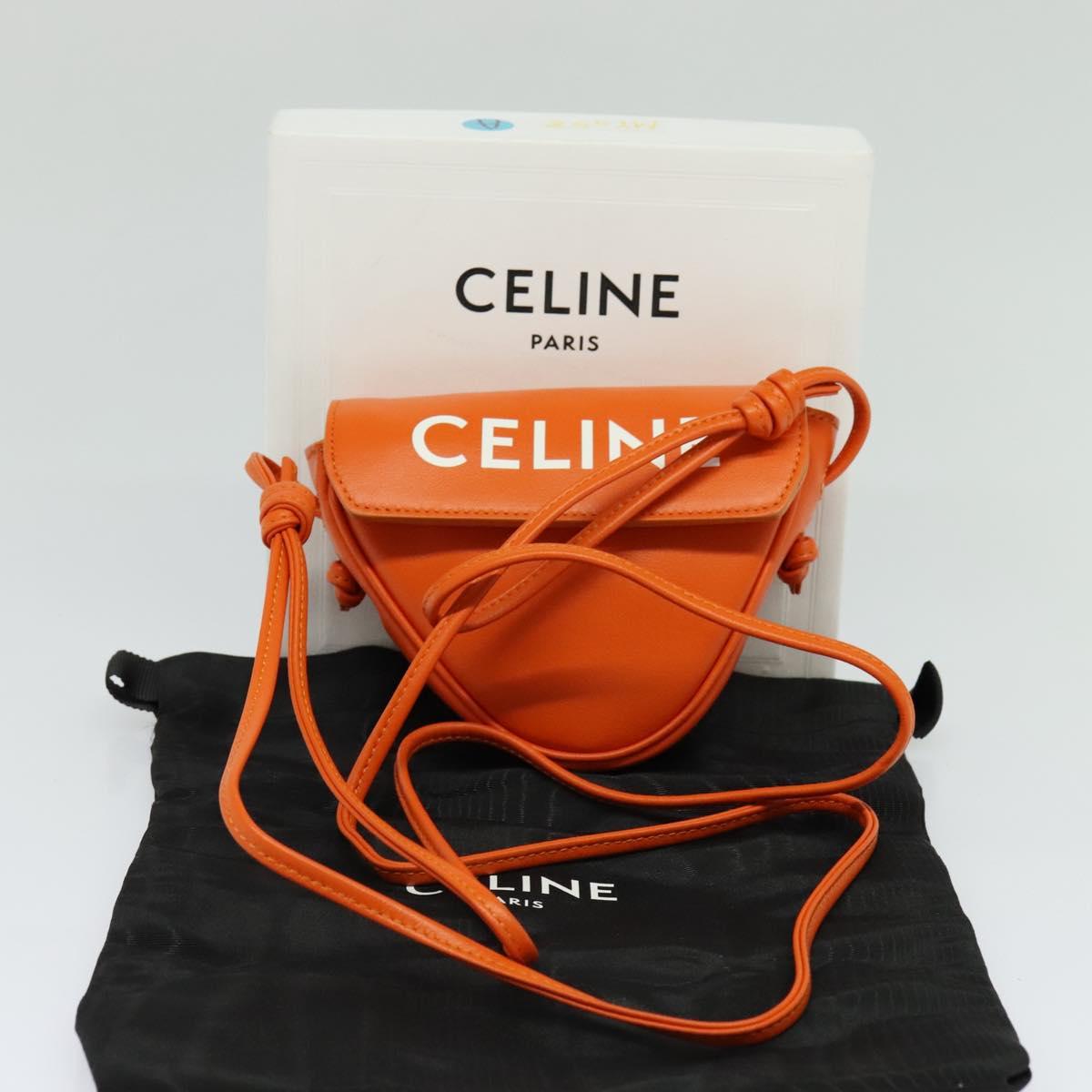 CELINE Triangle Shoulder Bag Leather Orange Auth MY058M