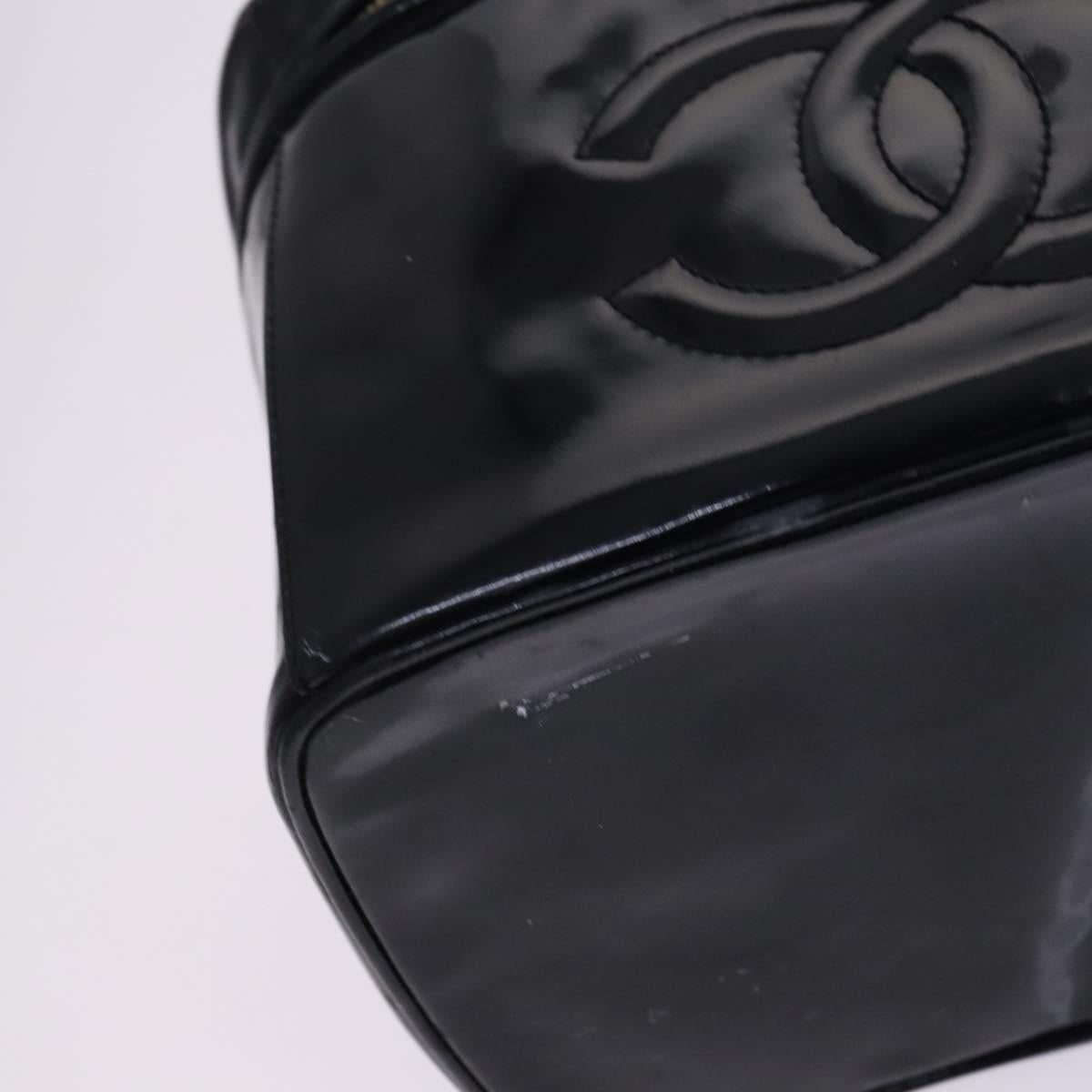 CHANEL Vanity Pouch Patent leather 2way Black Gold CC Auth MY059