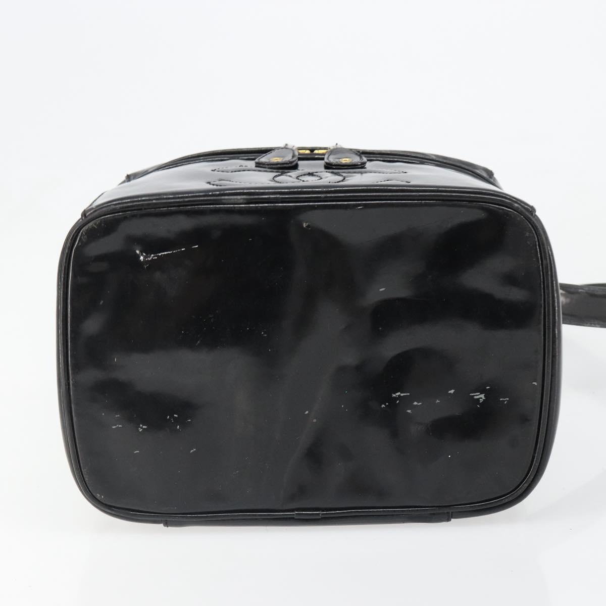 CHANEL Vanity Hand Bag Patent leather 2way Black Gold CC Auth MY059