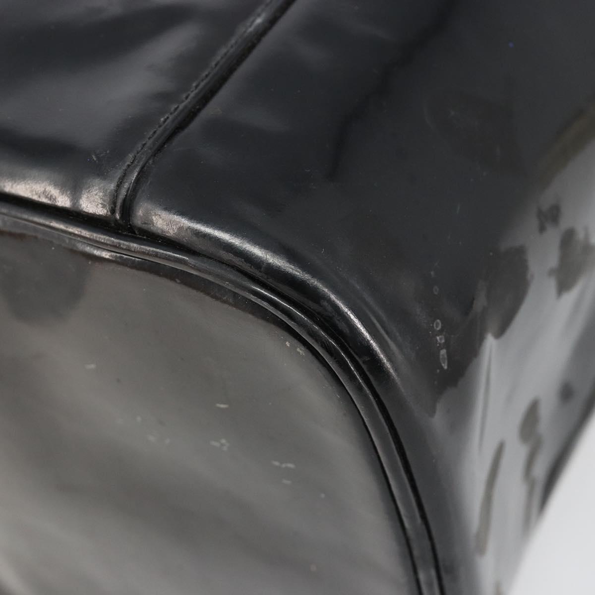 CHANEL Vanity Hand Bag Patent leather 2way Black Gold CC Auth MY059