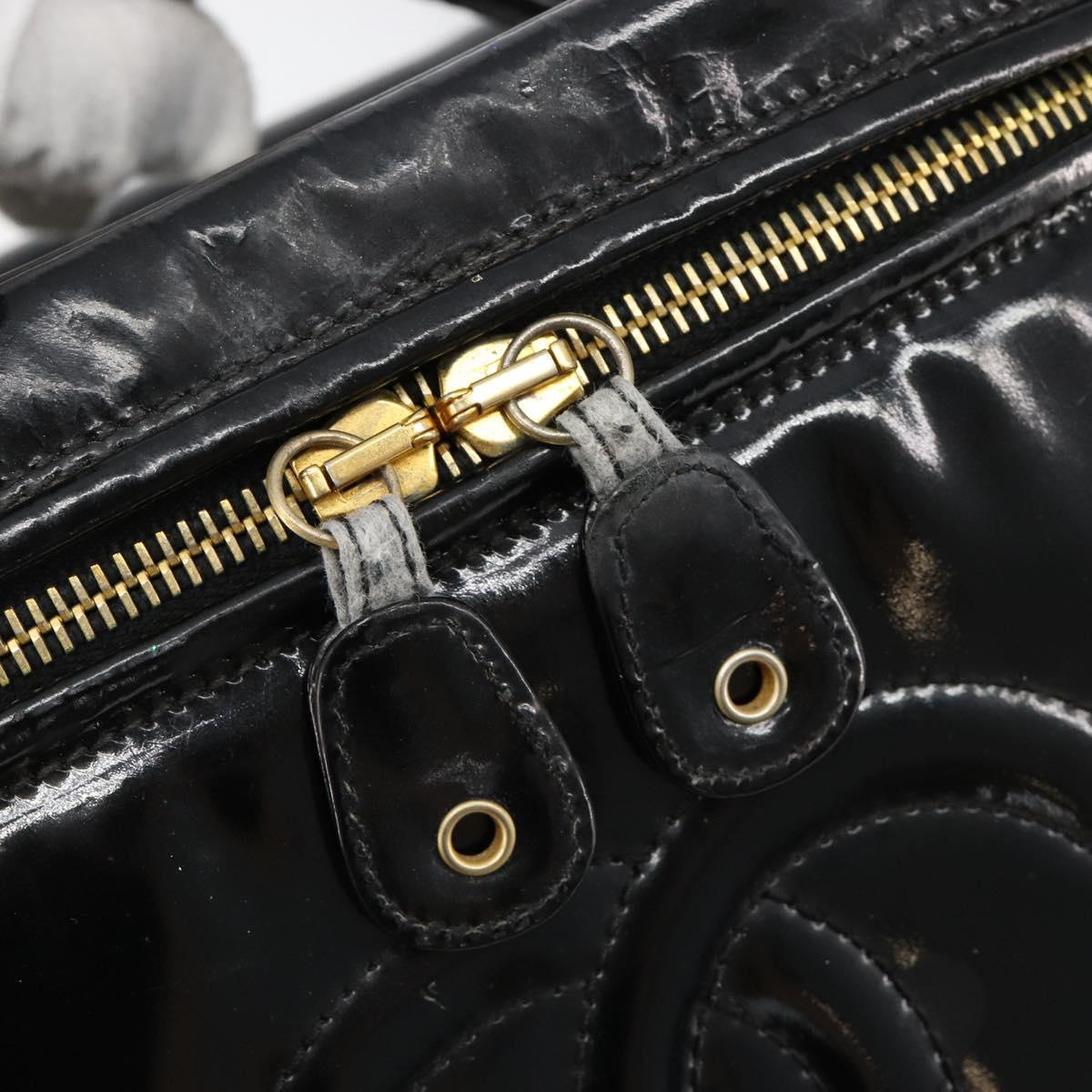 CHANEL Vanity Hand Bag Patent leather 2way Black Gold CC Auth MY059