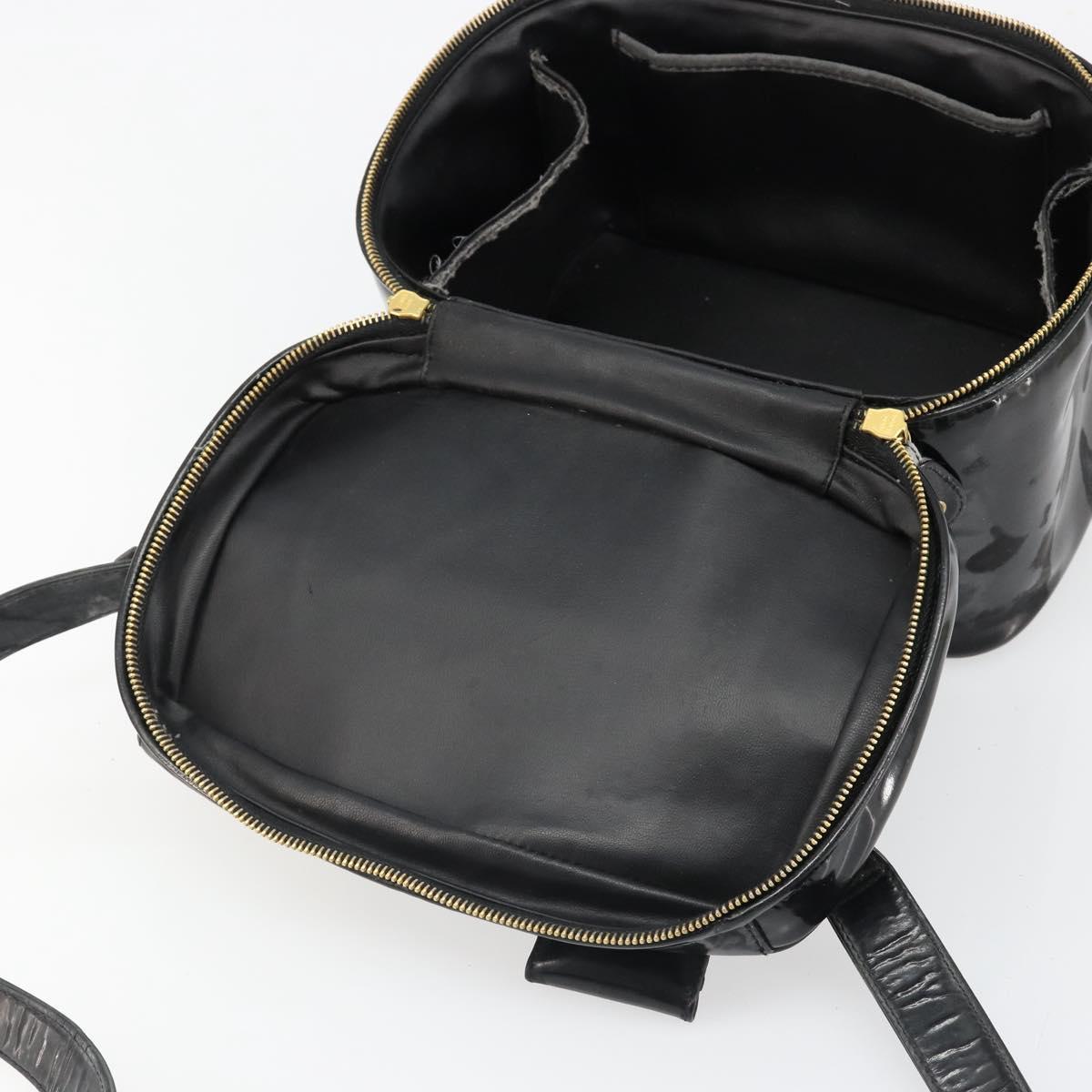 CHANEL Vanity Hand Bag Patent leather 2way Black Gold CC Auth MY059