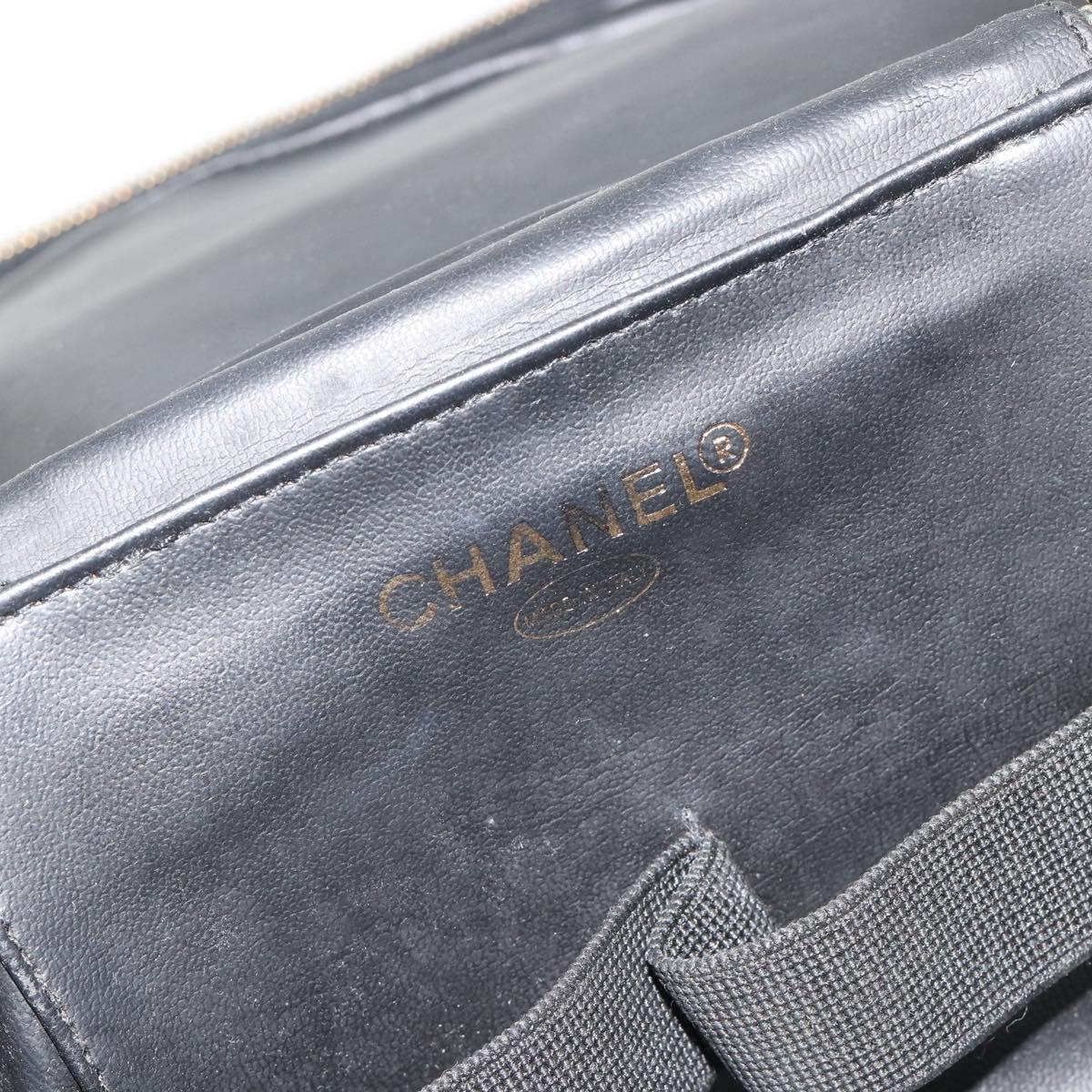 CHANEL Vanity Hand Bag Patent leather 2way Black Gold CC Auth MY059