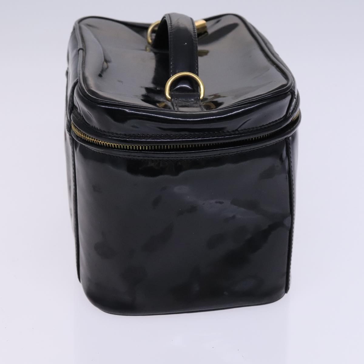CHANEL Vanity Pouch Patent leather 2way Black Gold CC Auth MY059