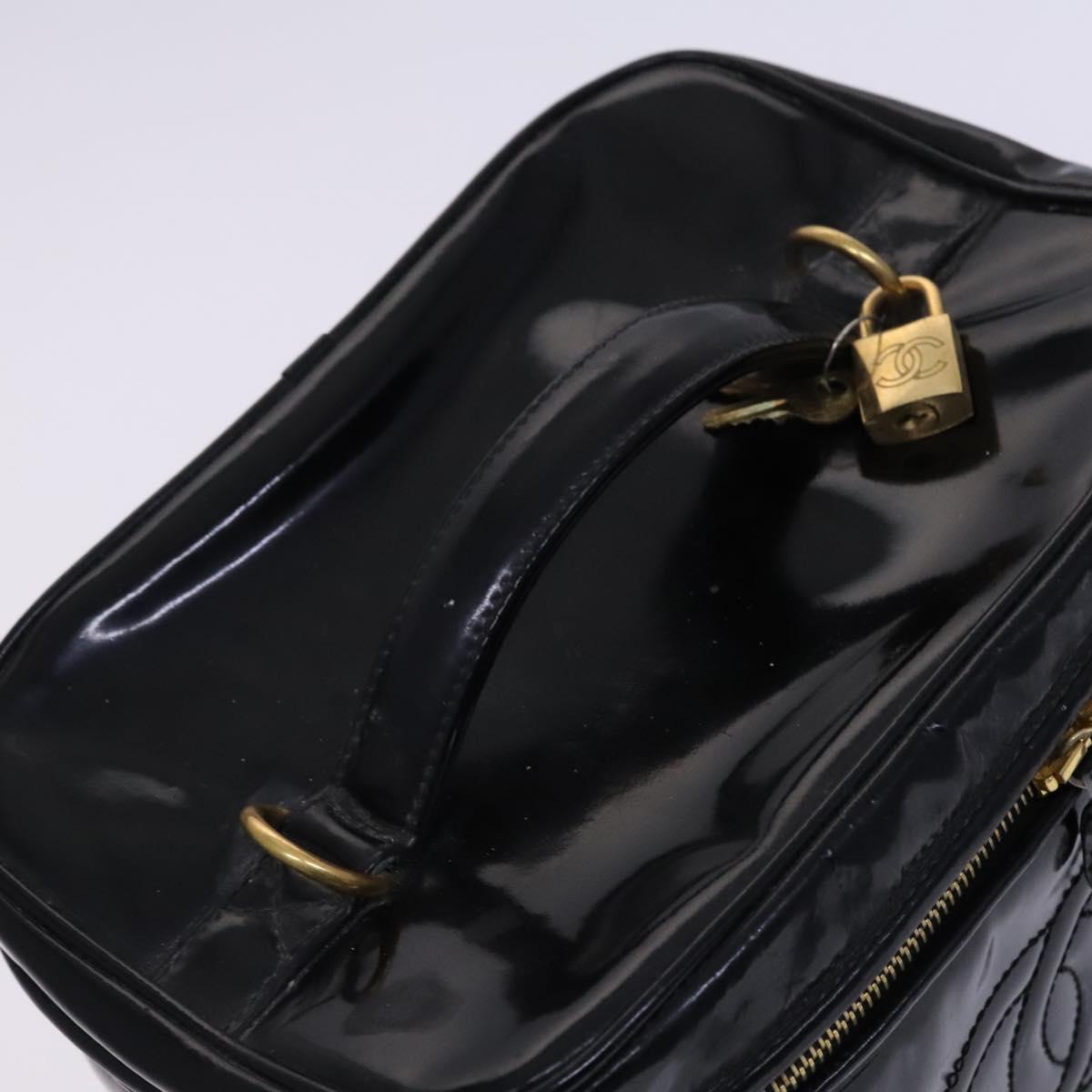 CHANEL Vanity Pouch Patent leather 2way Black Gold CC Auth MY059