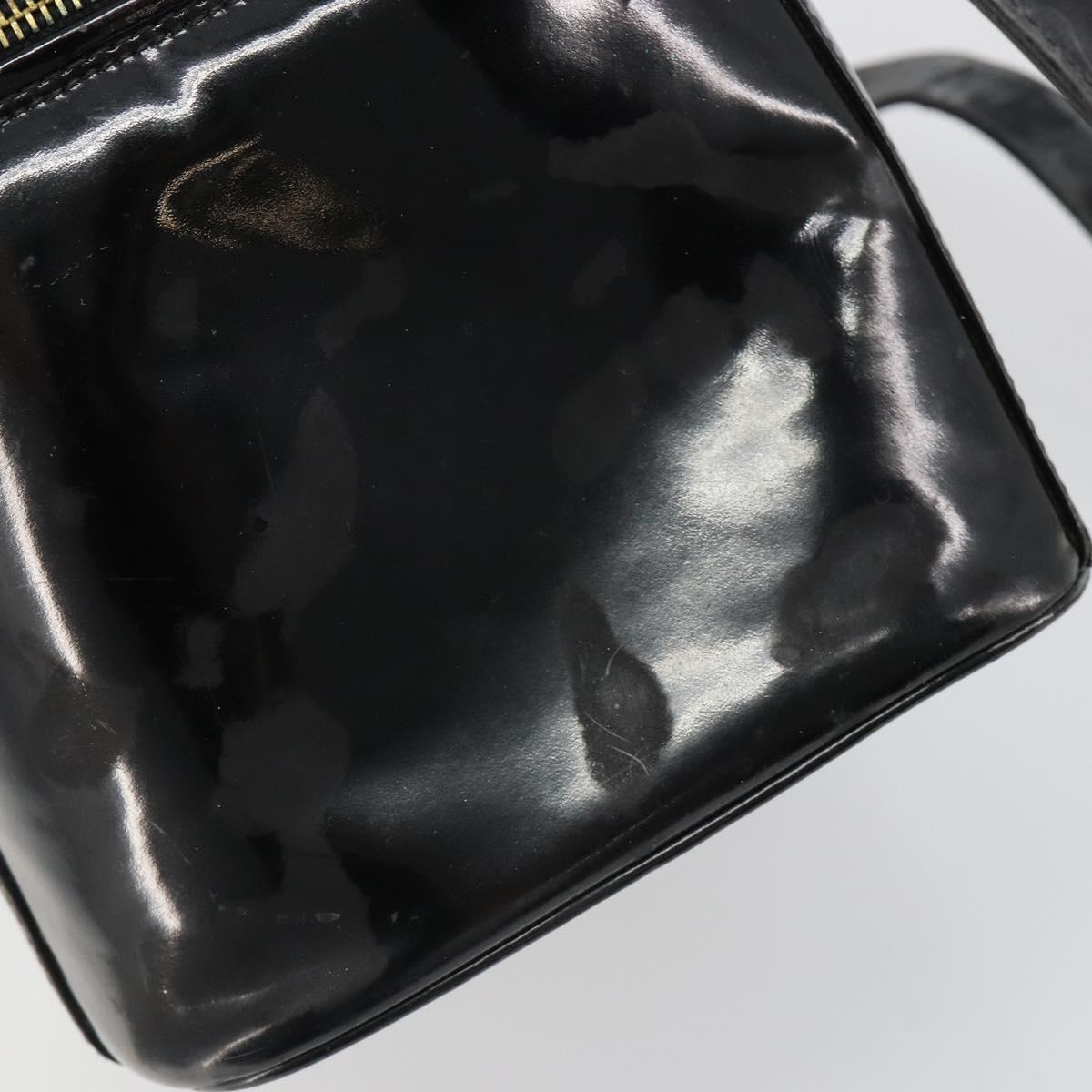 CHANEL Vanity Hand Bag Patent leather 2way Black Gold CC Auth MY059
