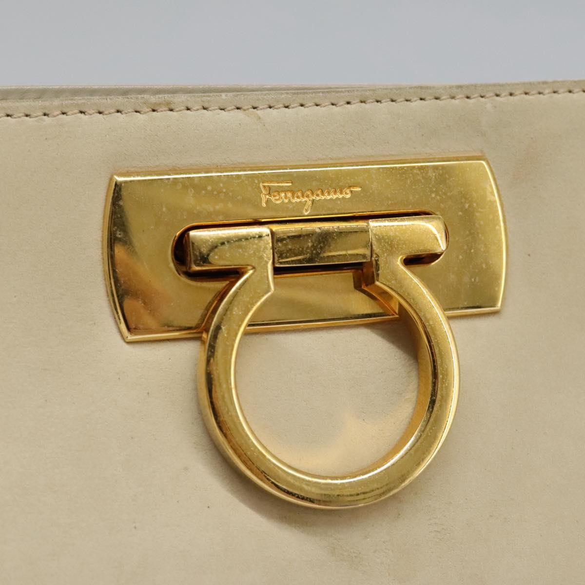 Salvatore Ferragamo Gancini Chain Shoulder Bag Suede Beige Gold Auth MY113