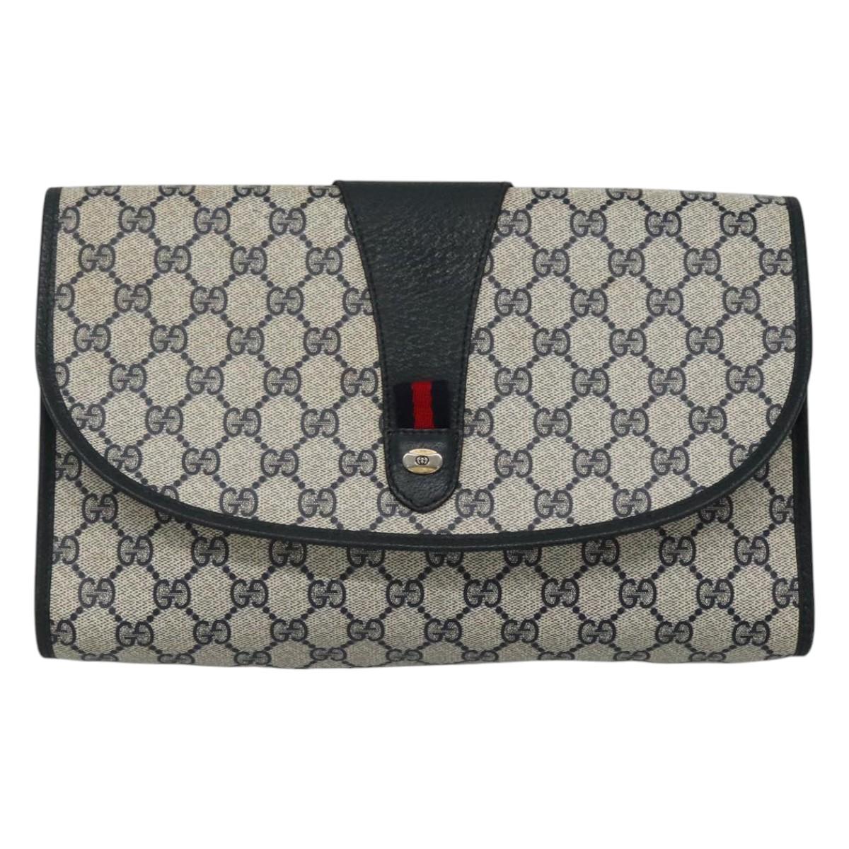 GUCCI GG Supreme Sherry Line Clutch Bag PVC Navy Red 89 01 031 Auth MY132