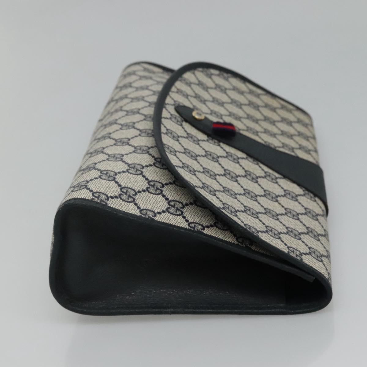 GUCCI GG Supreme Sherry Line Clutch Bag PVC Navy Red 89 01 031 Auth MY132