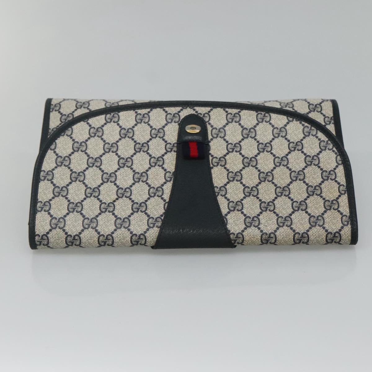 GUCCI GG Supreme Sherry Line Clutch Bag PVC Navy Red 89 01 031 Auth MY132