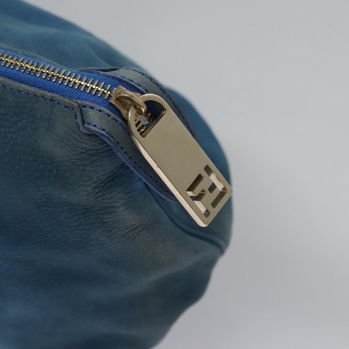 FENDI Tote Bag Leather Blue Gold Auth MY140