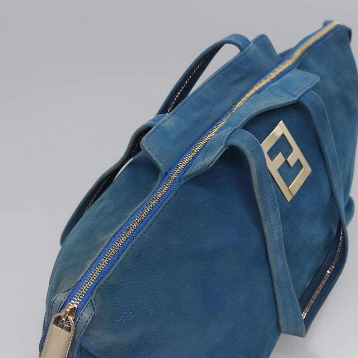 FENDI Tote Bag Leather Blue Gold Auth MY140