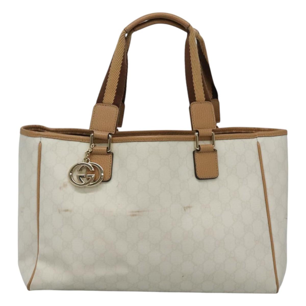 GUCCI GG Supreme Tote Bag PVC Outlet White Gold 264216 Auth MY141
