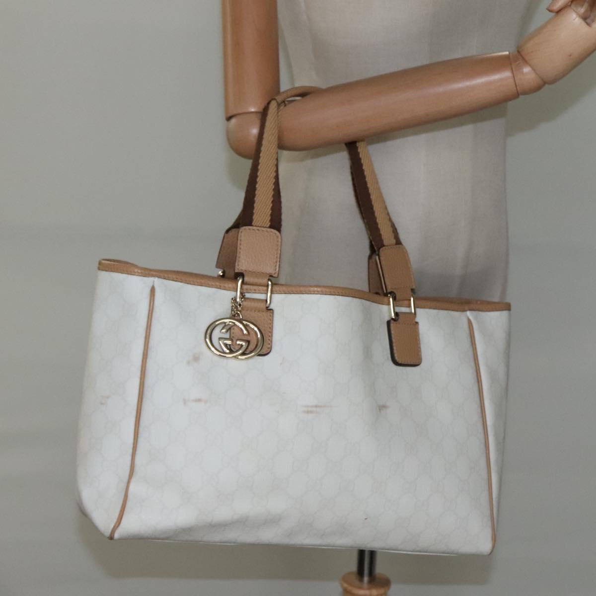 GUCCI GG Supreme Tote Bag PVC Outlet White Gold 264216 Auth MY141