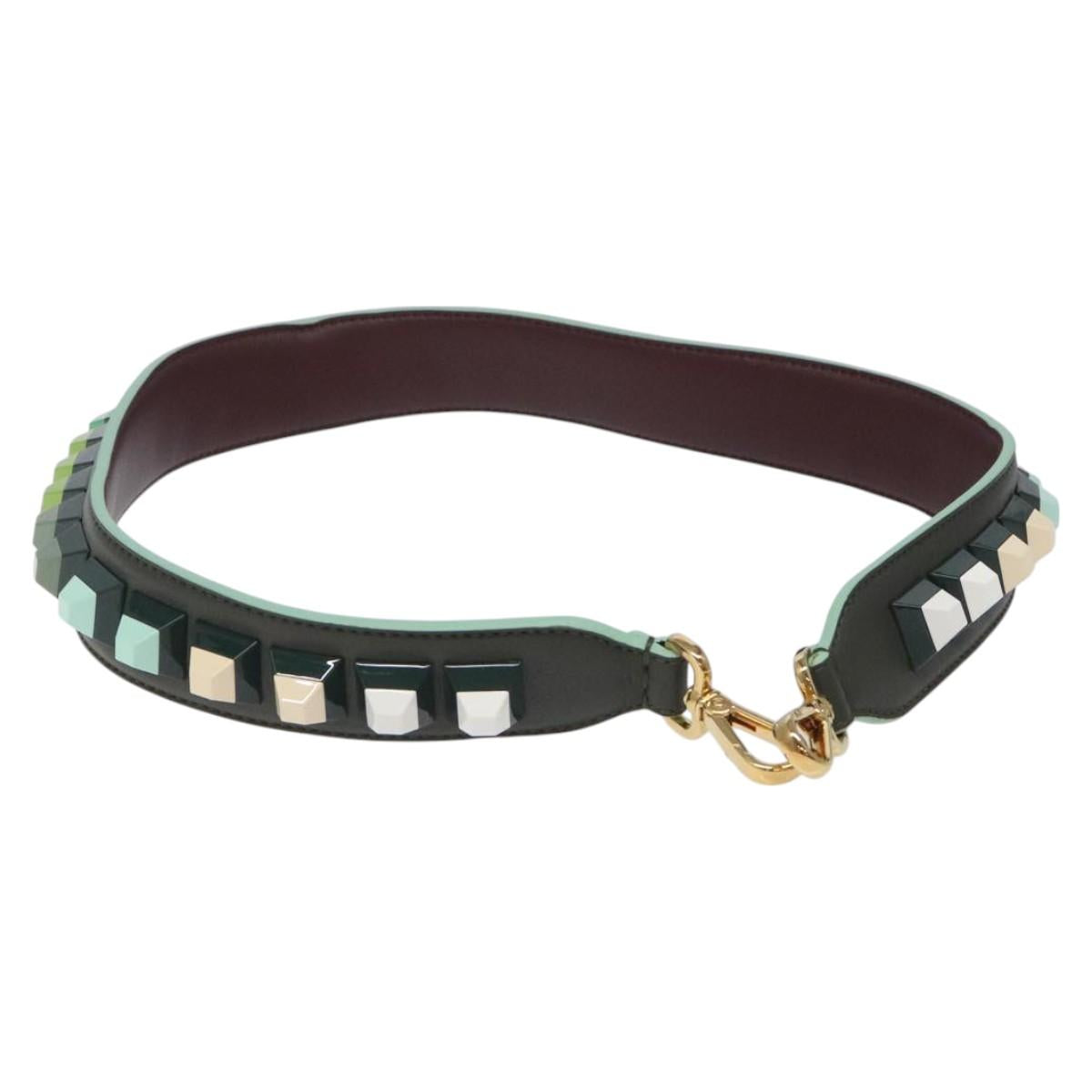 FENDI Shoulder Strap Leather Green Gold Auth MY143V