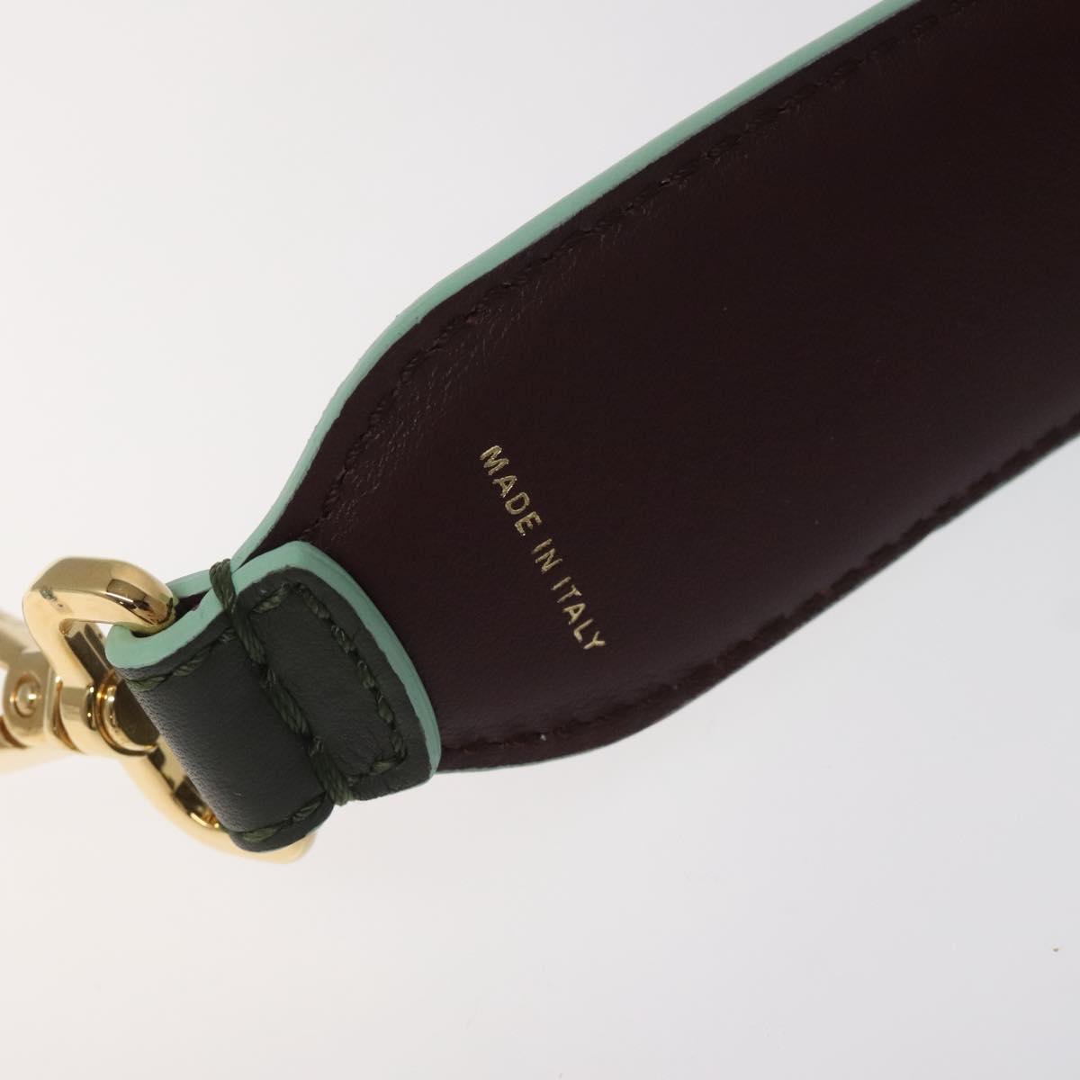 FENDI Shoulder Strap Leather Green Gold Auth MY143V