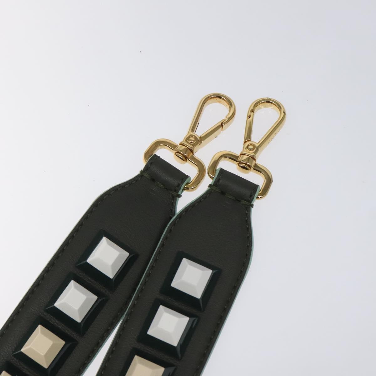 FENDI Shoulder Strap Leather Green Gold Auth MY143V