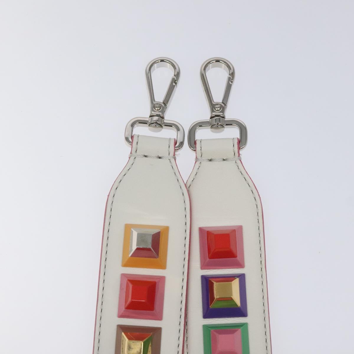 FENDI Shoulder Strap Leather White Multicolor Auth MY144V
