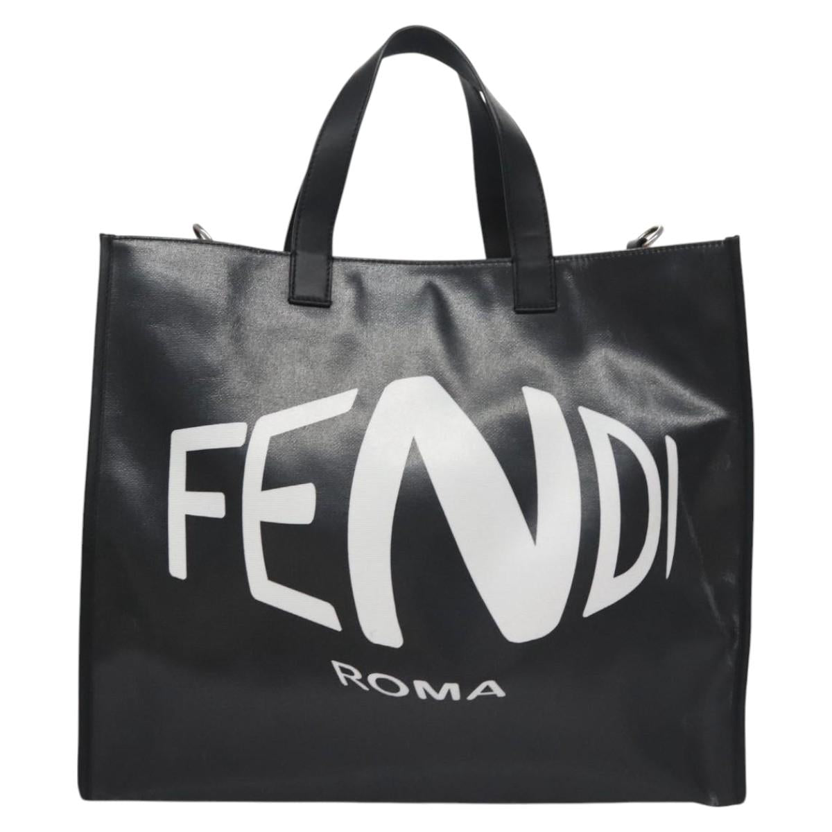 FENDI Tote Bag Coated Canvas 2way Black Silver Auth MY167V