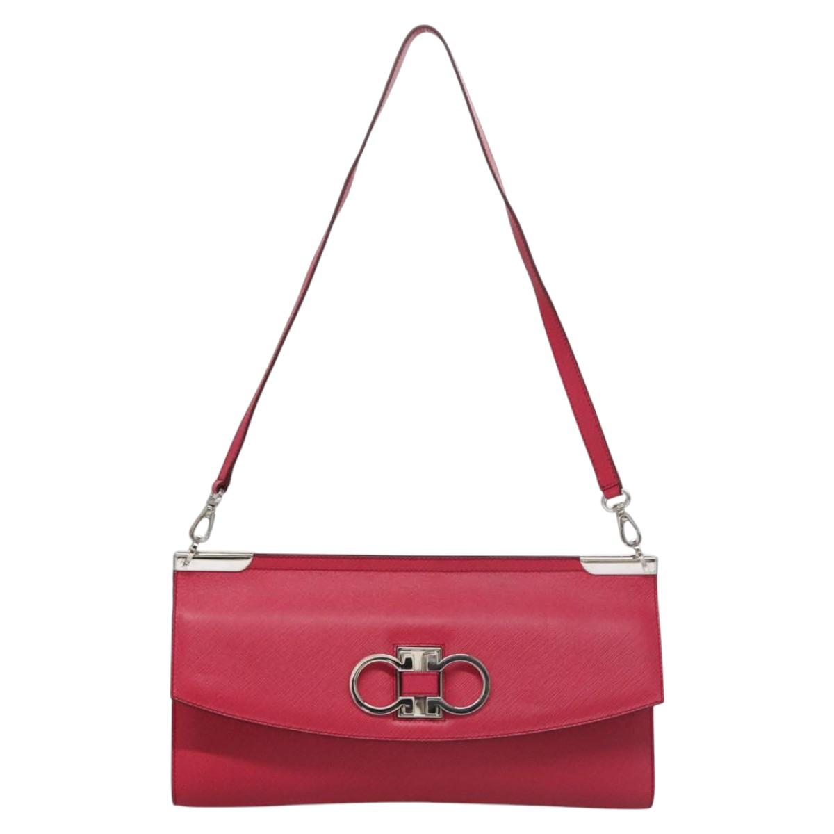 Salvatore Ferragamo Gancini Shoulder Bag Safiano leather Pink Silver Auth MY169V