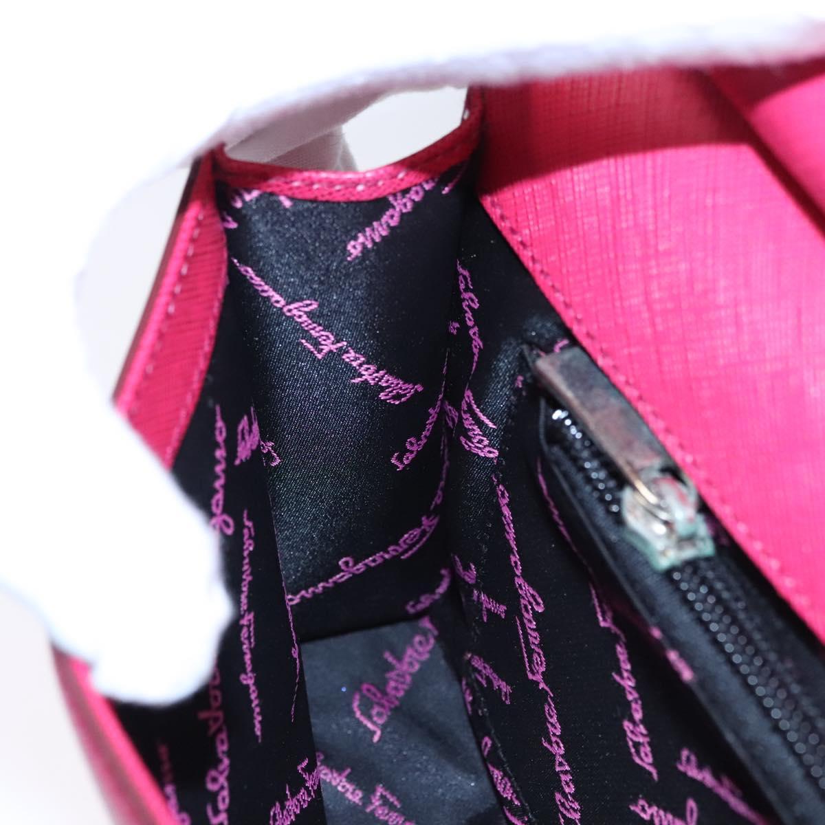 Salvatore Ferragamo Gancini Shoulder Bag Safiano leather Pink Silver Auth MY169V