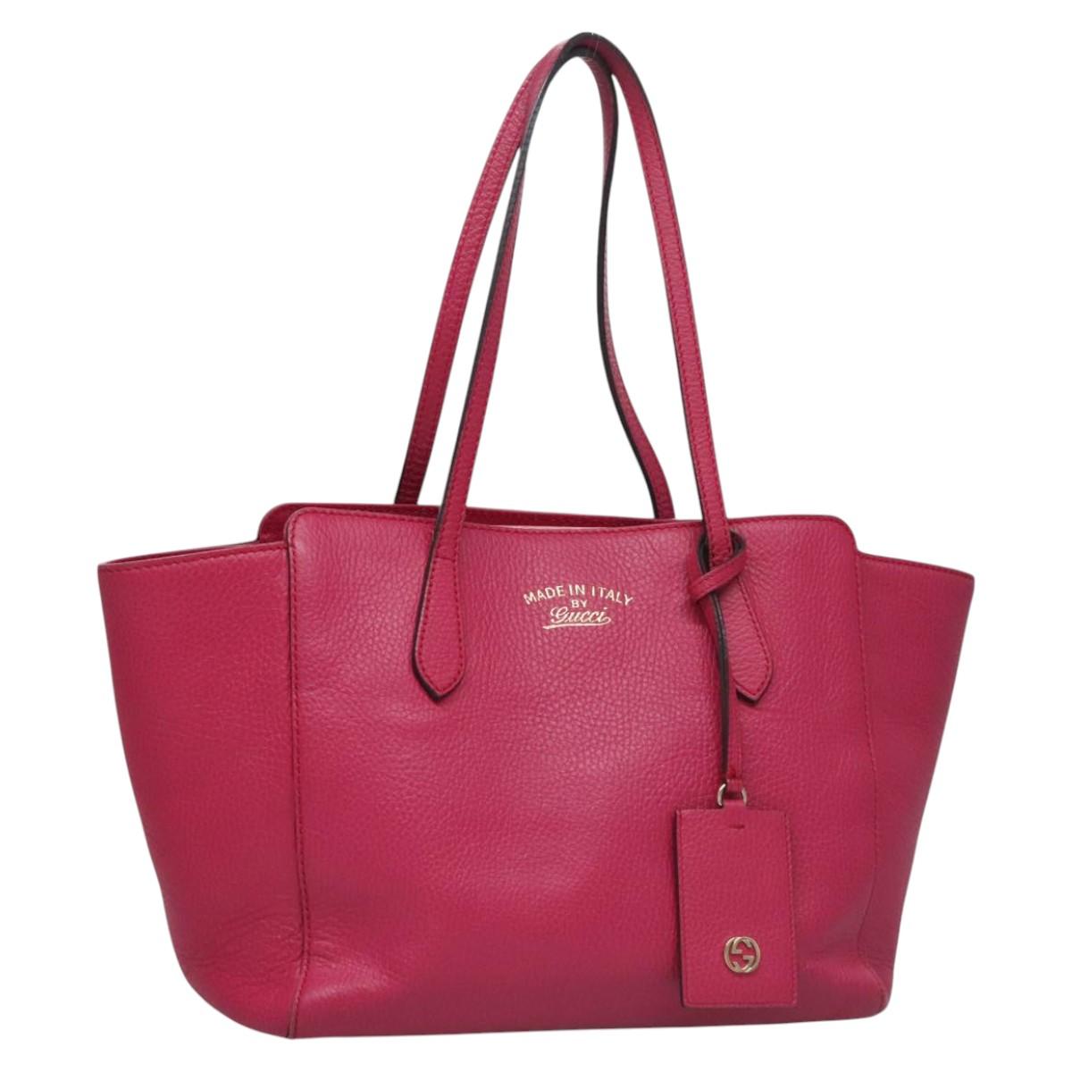 GUCCI Tote Bag Leather Pink Gold Auth MY172