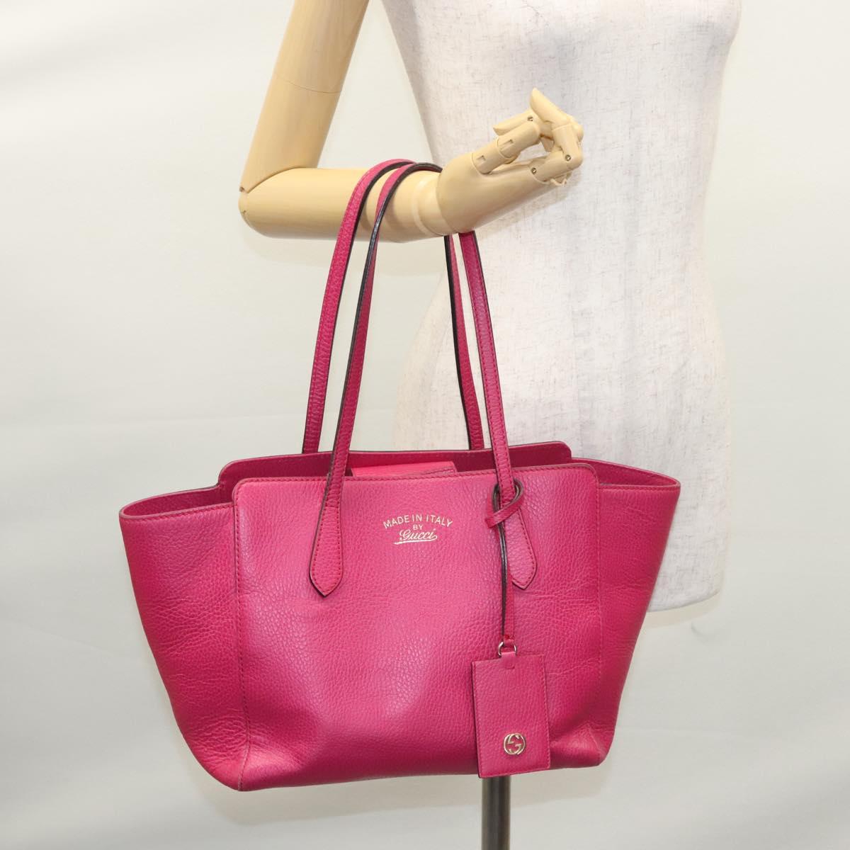 GUCCI Tote Bag Leather Pink Gold Auth MY172