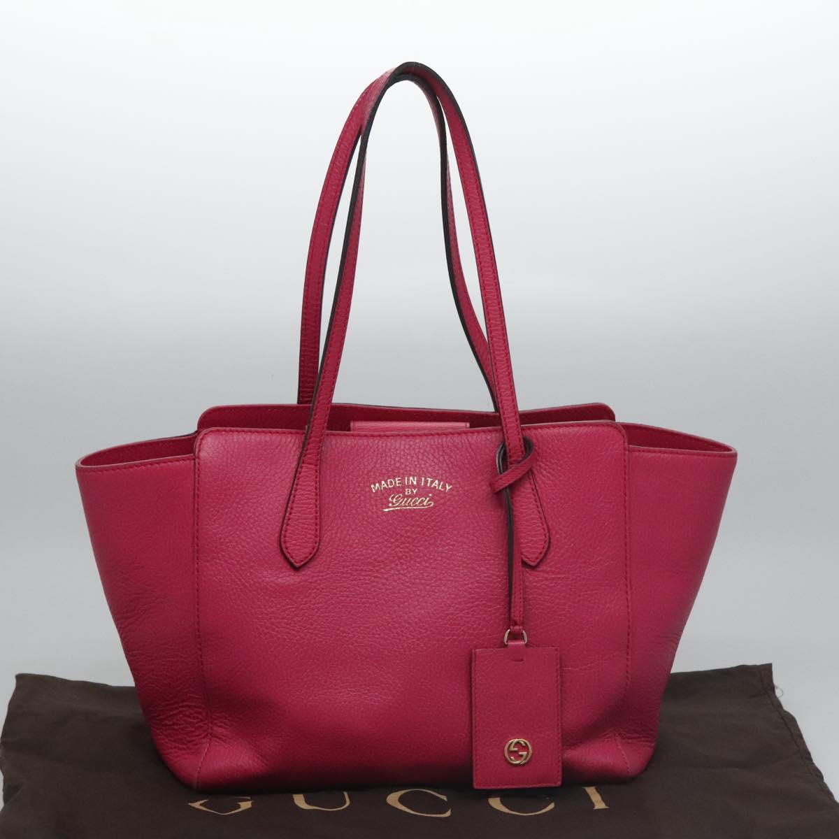 GUCCI Tote Bag Leather Pink Gold Auth MY172