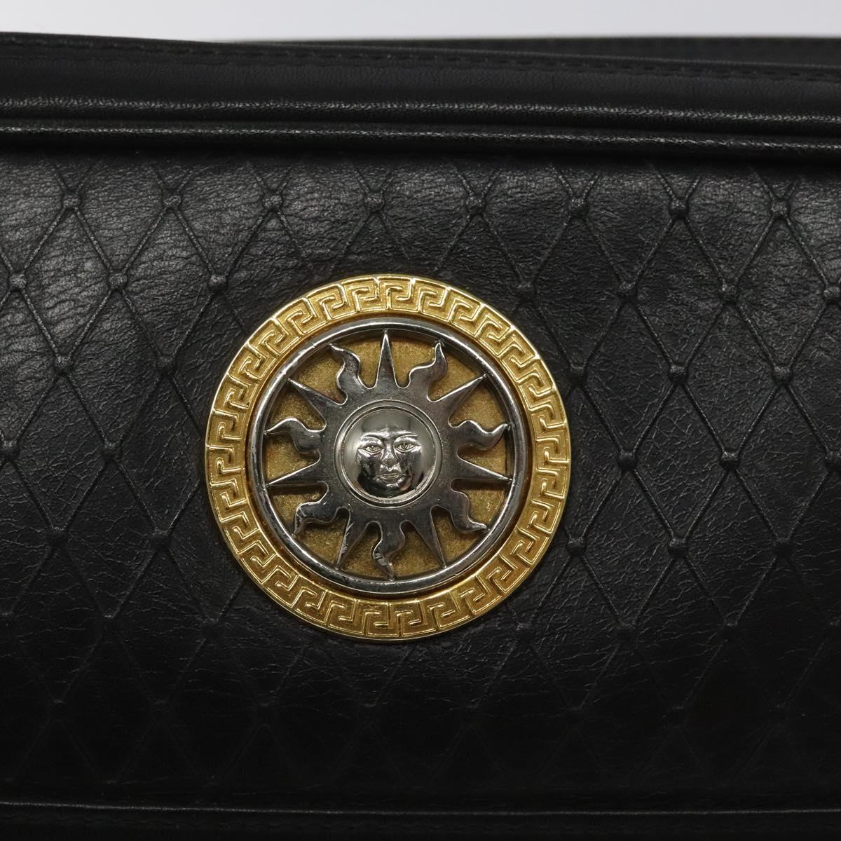 Gianni Versace Clutch Bag Leather Black Gold Auth MY181