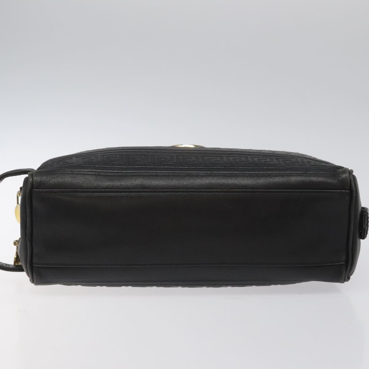 Gianni Versace Clutch Bag Leather Black Gold Auth MY181