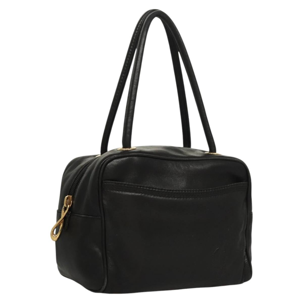 LOEWE Anagram Hand Bag Leather Black Gold Auth MY210