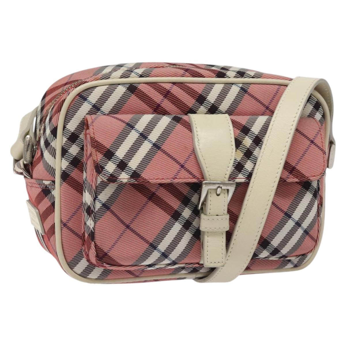 BURBERRY Nova Check Blue Label Shoulder Bag Nylon Red Silver Auth MY252