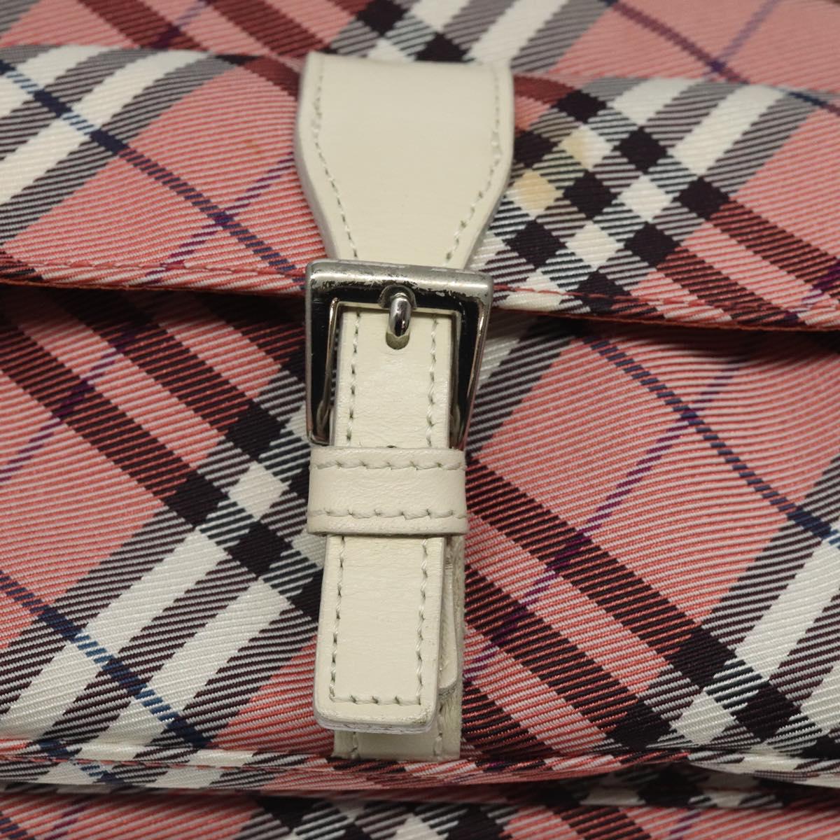 BURBERRY Nova Check Blue Label Shoulder Bag Nylon Red Silver Auth MY252