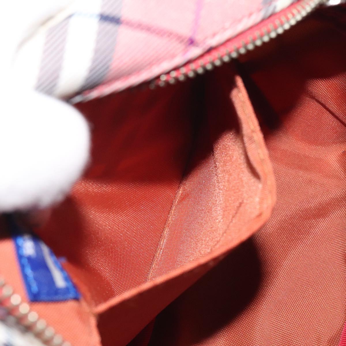 BURBERRY Nova Check Blue Label Shoulder Bag Nylon Red Silver Auth MY252