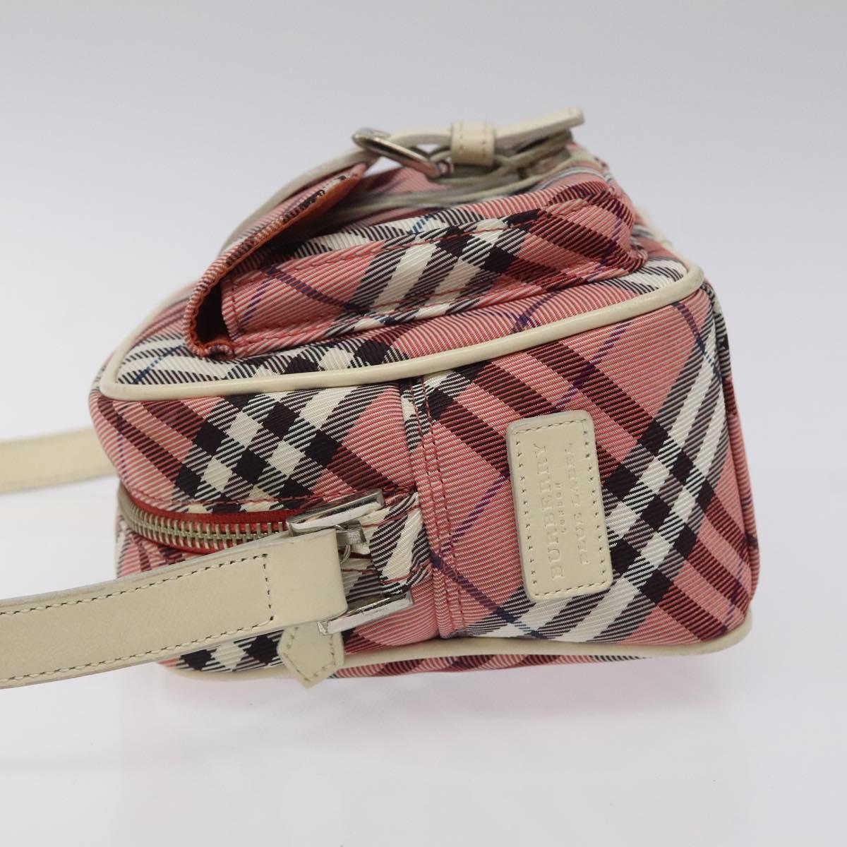 BURBERRY Nova Check Blue Label Shoulder Bag Nylon Red Silver Auth MY252