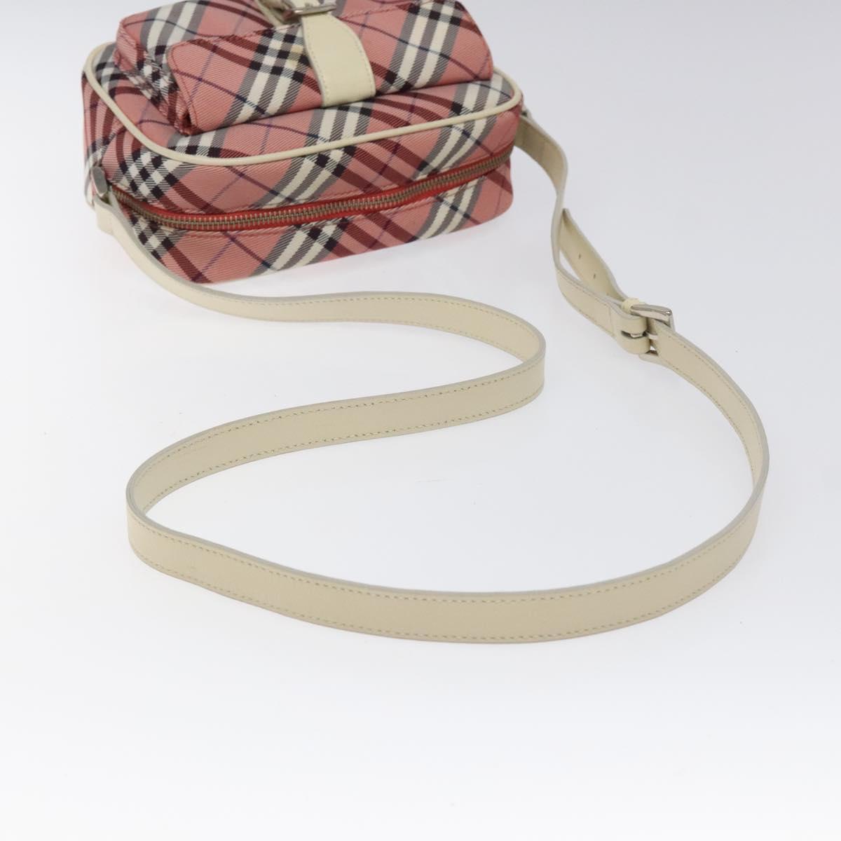 BURBERRY Nova Check Blue Label Shoulder Bag Nylon Red Silver Auth MY252