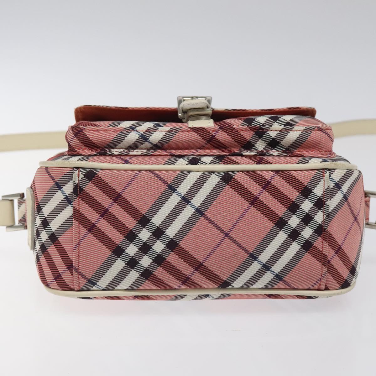 BURBERRY Nova Check Blue Label Shoulder Bag Nylon Red Silver Auth MY252