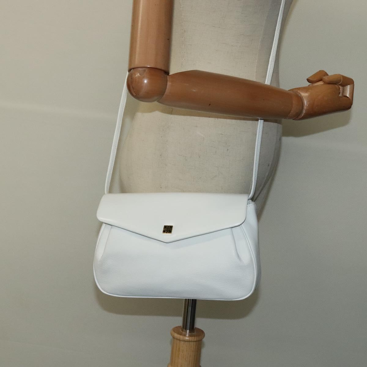 GIVENCHY Shoulder Bag Leather White Gold Auth MY255