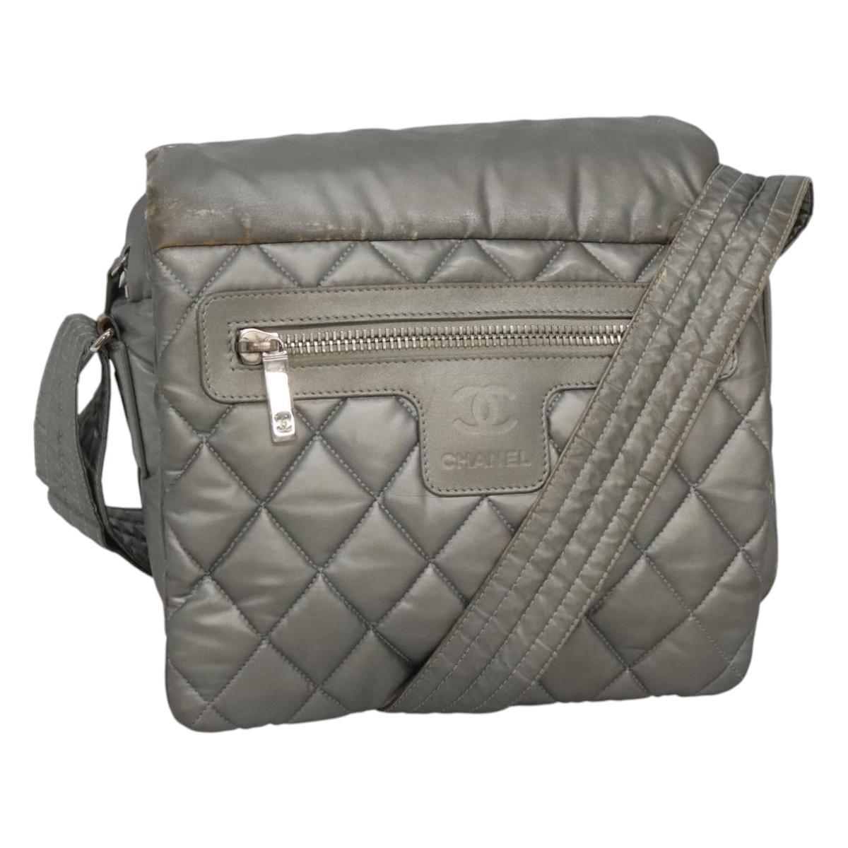 CHANEL Cococoon Shoulder Bag Coated Canvas Silver CC Auth MY256