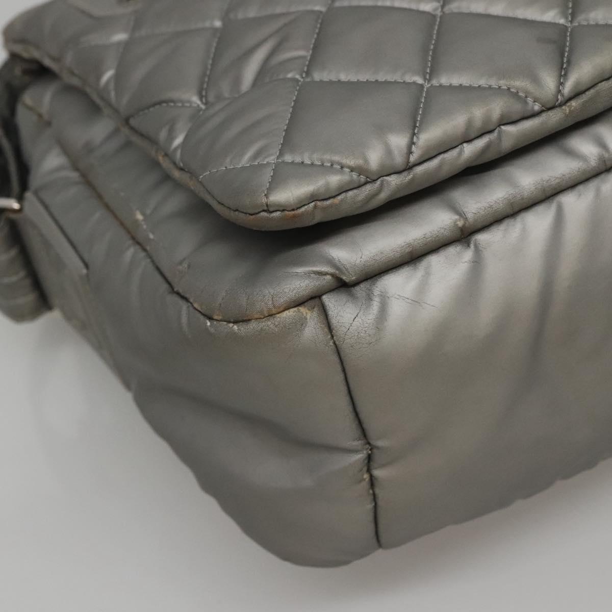 CHANEL Cococoon Shoulder Bag Coated Canvas Silver CC Auth MY256