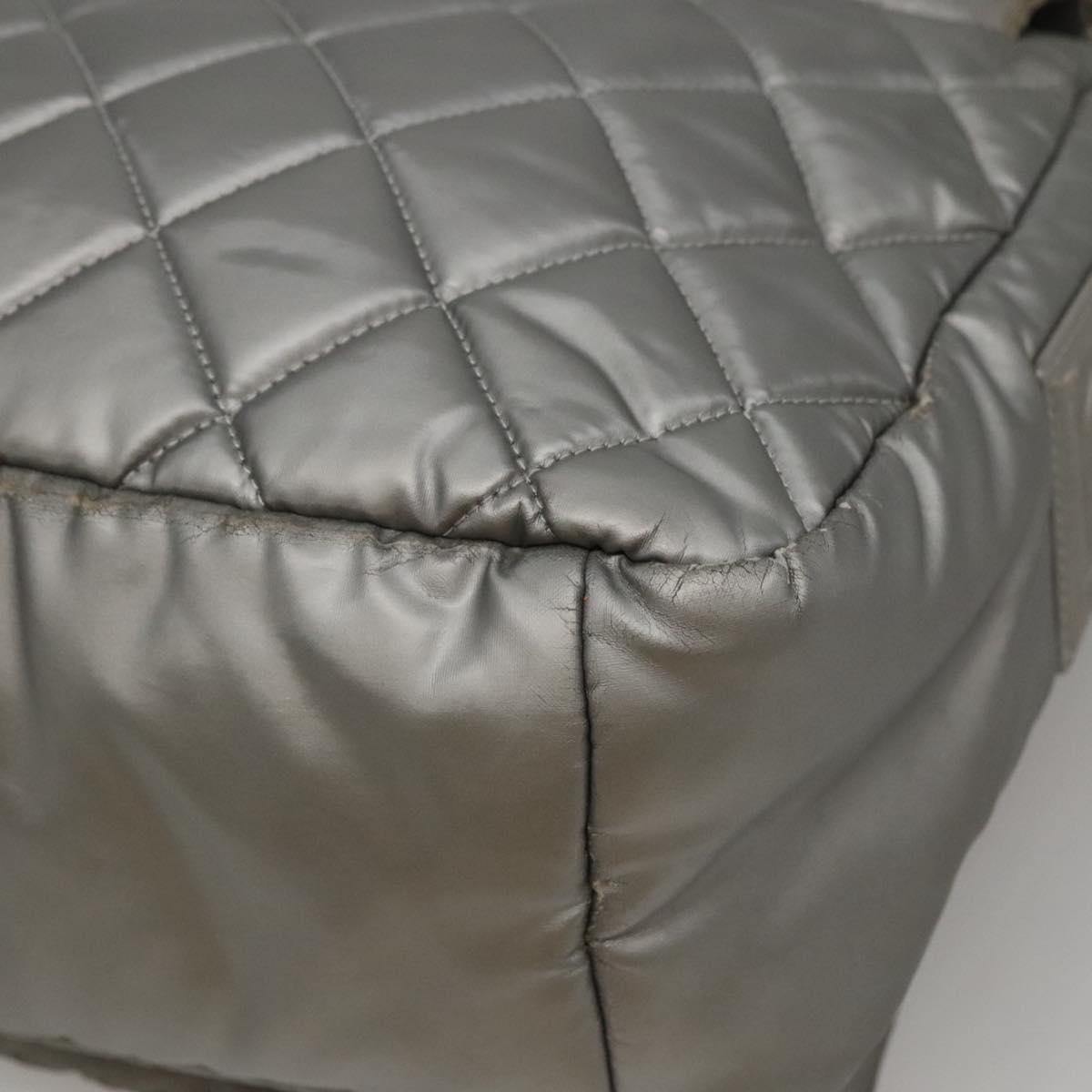 CHANEL Cococoon Shoulder Bag Coated Canvas Silver CC Auth MY256