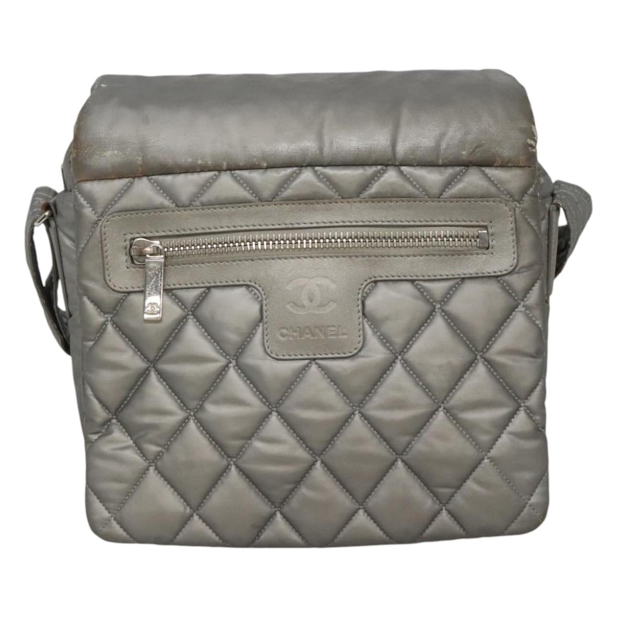 CHANEL Cococoon Shoulder Bag Coated Canvas Silver CC Auth MY256