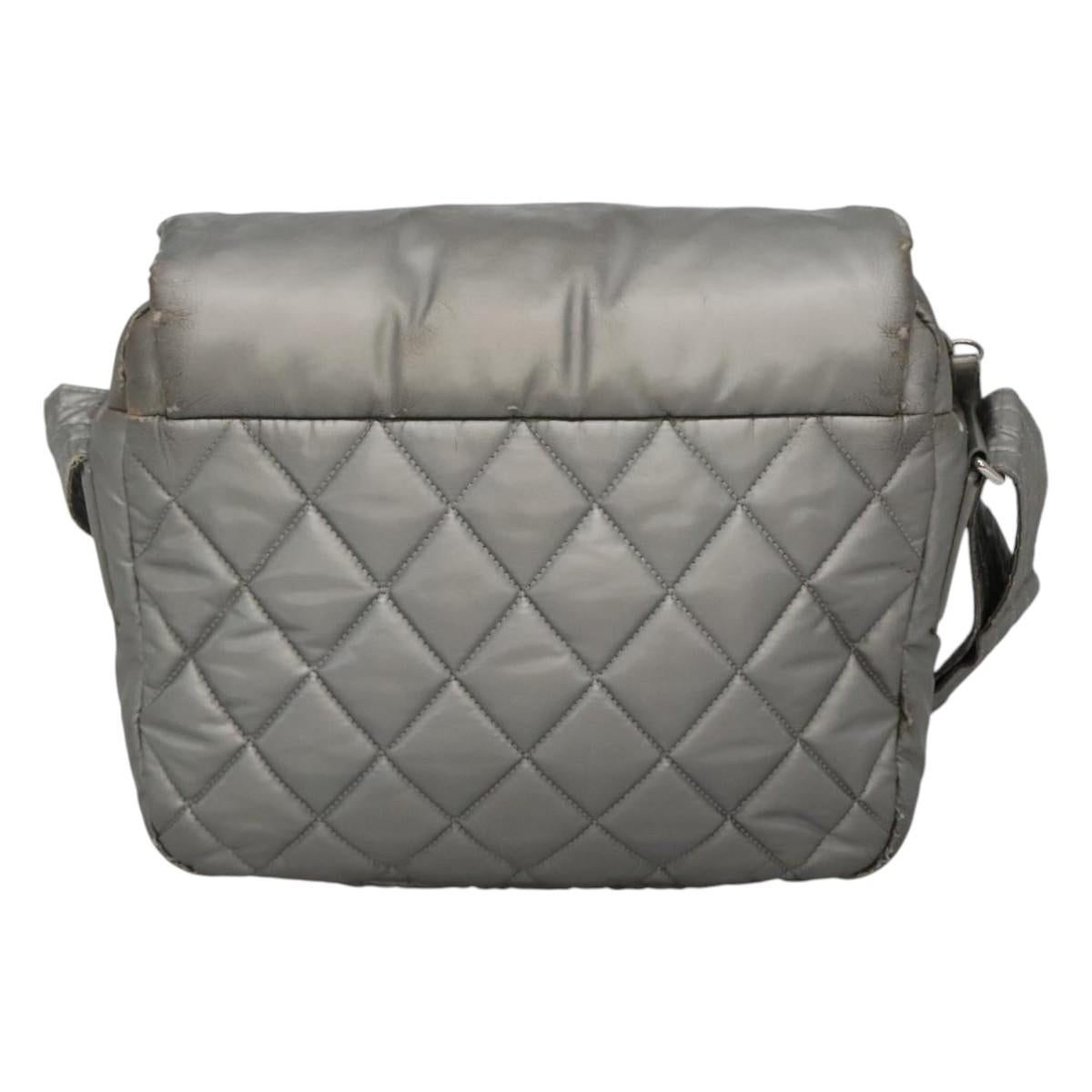 CHANEL Cococoon Shoulder Bag Coated Canvas Silver CC Auth MY256