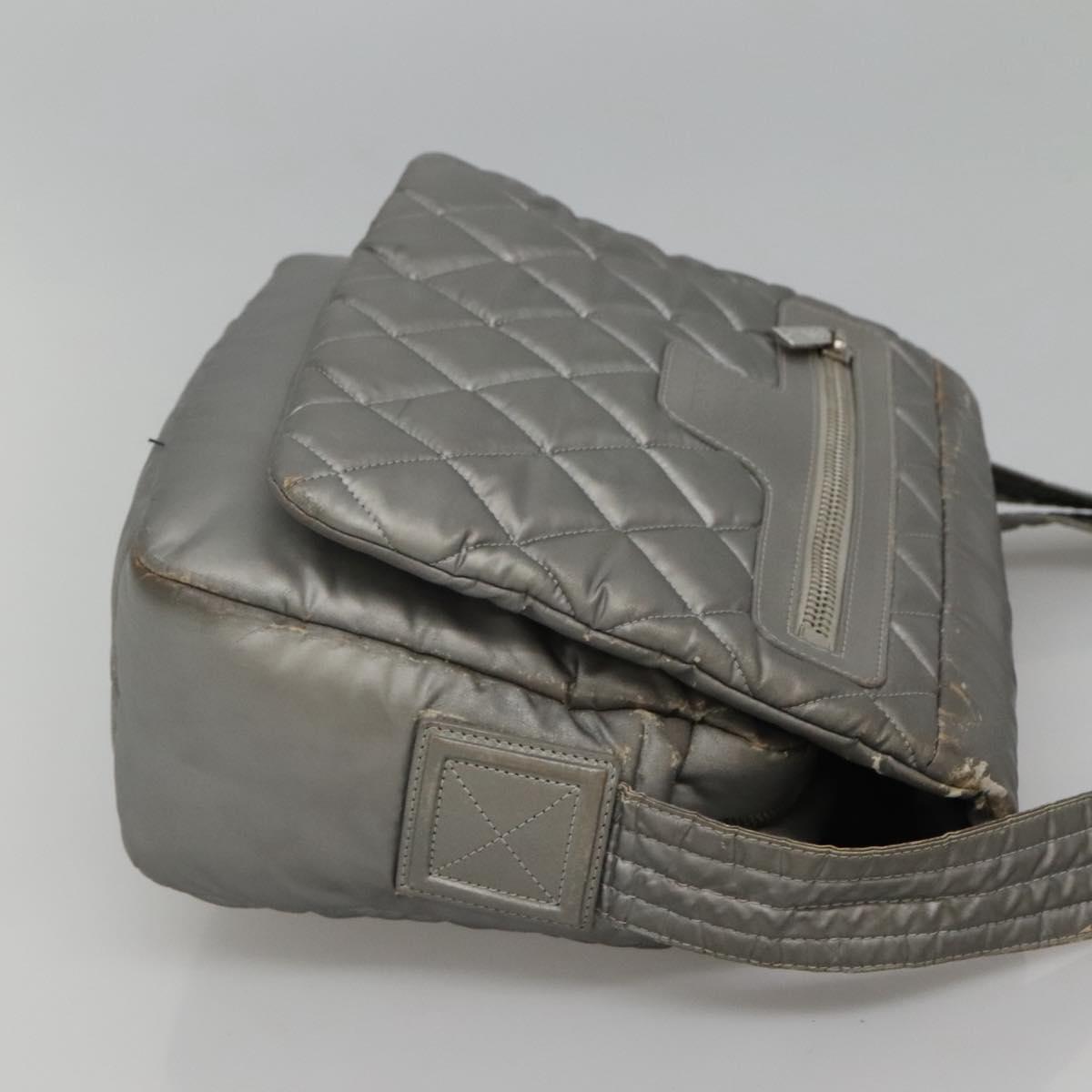 CHANEL Cococoon Shoulder Bag Coated Canvas Silver CC Auth MY256