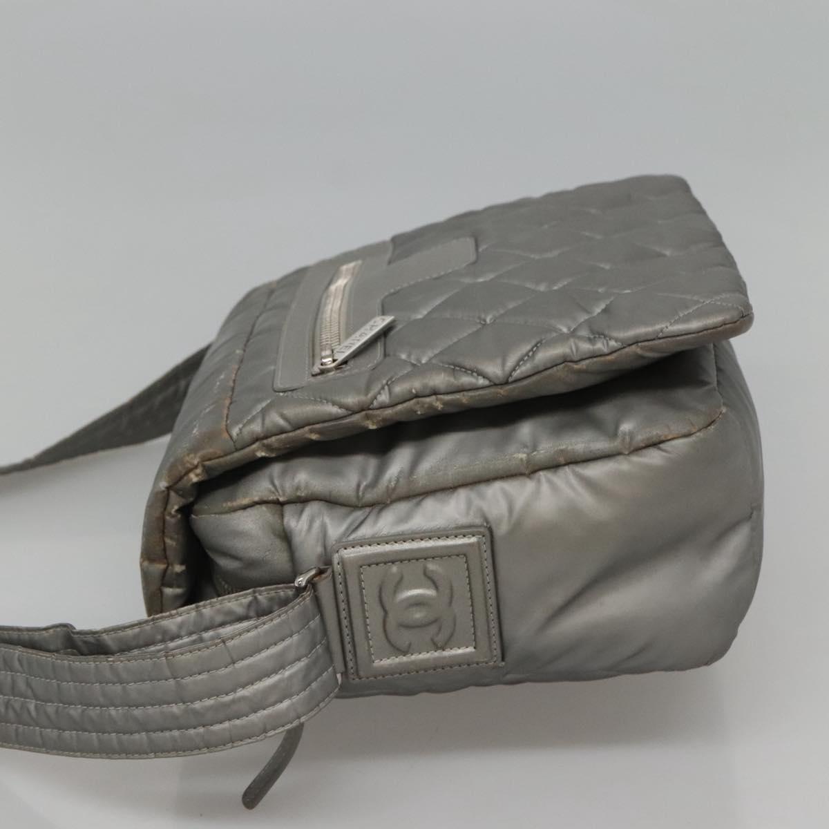 CHANEL Cococoon Shoulder Bag Coated Canvas Silver CC Auth MY256